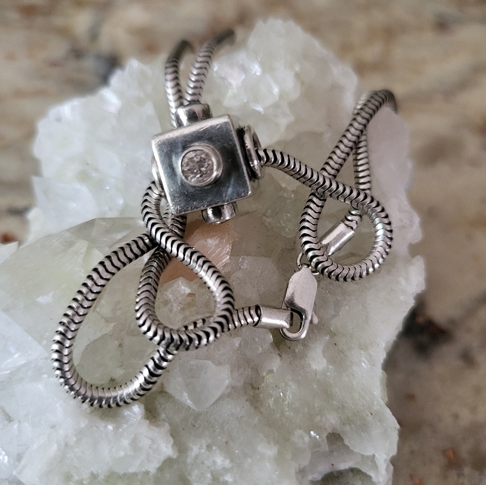 Sterling silver snake chain with cubic zirconia pendant